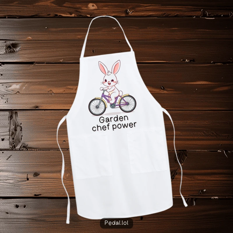Funny Bunny Apron: A happy bunny with a determined grin on a bike, bringing fun to kitchen tasks.