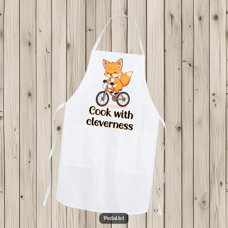 Funny Apron: A playful fox cub balances with enthusiasm on a bicycle, adding comical charm to any culinary task.
