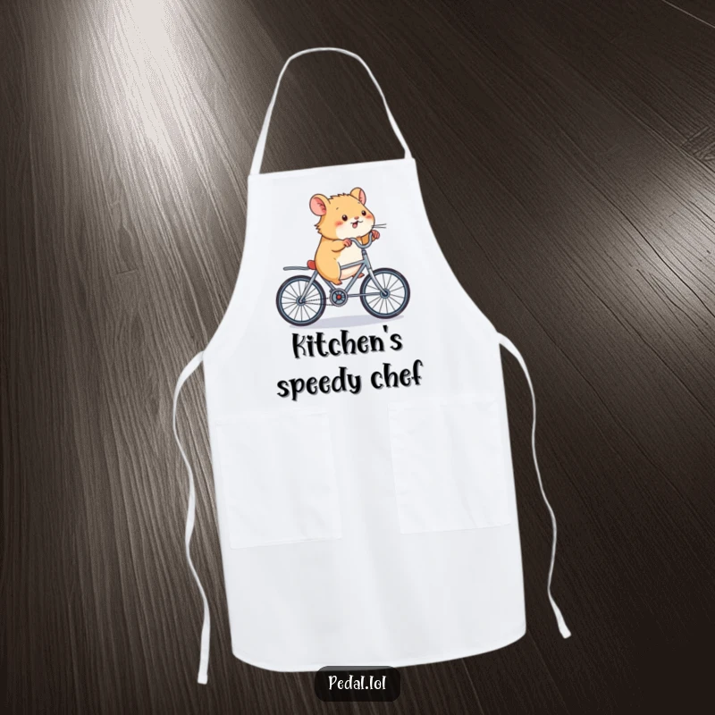 Funny Hamster Bicycle Apron: A fun apron featuring a hamster pedaling a miniature bicycle furiously, great for a funny kitchen gift.
