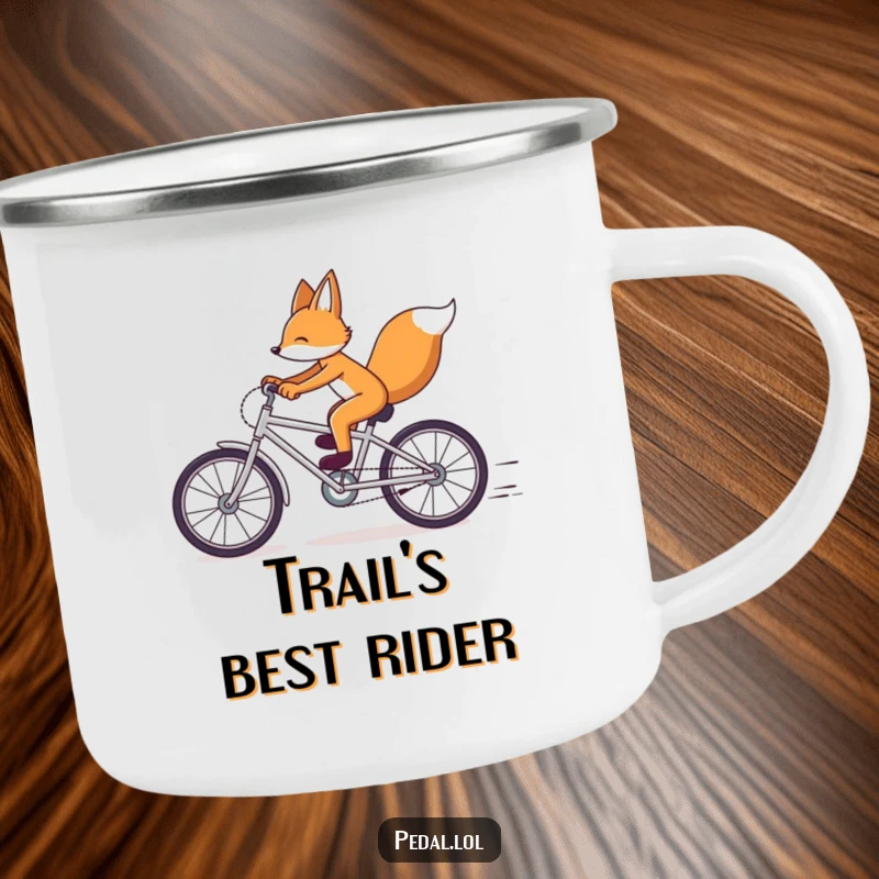 Funny Fox Bicycle Camping Mug: A durable mug with a fast-riding fox design, ready for outdoor fun and a funny gift.