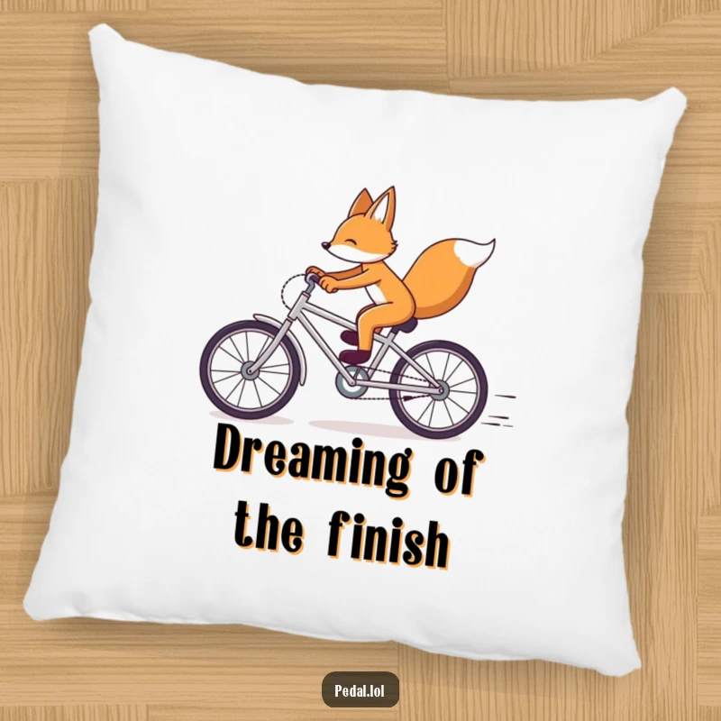 Funny Fox Bicycle Pillow: A plush pillow showcasing a fox in a high-speed bike race, offering comfort and a funny gift.