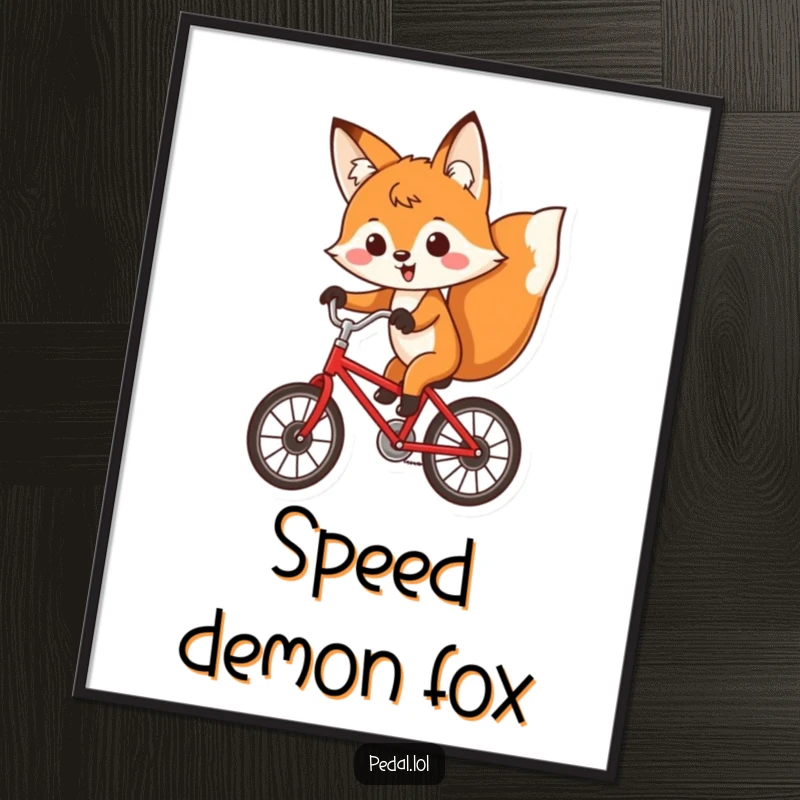 Funny fox with a determined expression riding a red bicycle, a humorous and easily printable digital art piece.