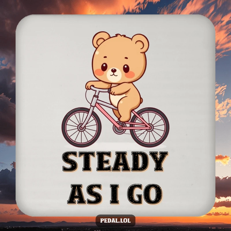 Funny Bear Cub Wobble Coasters: A set of coasters featuring a bear cub hilariously balancing on a bike, offering protection and a funny gift.