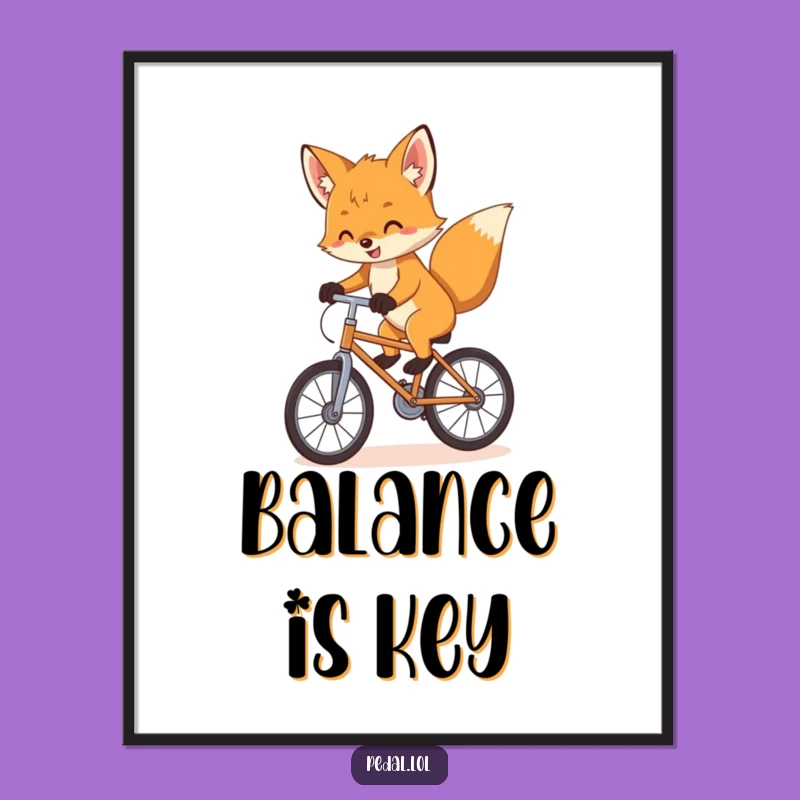 Funny Fox Cub Bike Poster: Playful Cub's Balance Art - A Whimsical Funny Gift