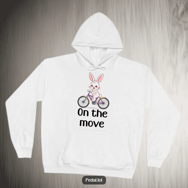 Funny Bunny Hoodie: A happy bunny on a bike with a determined grin, offering cozy comfort and cute humor.
