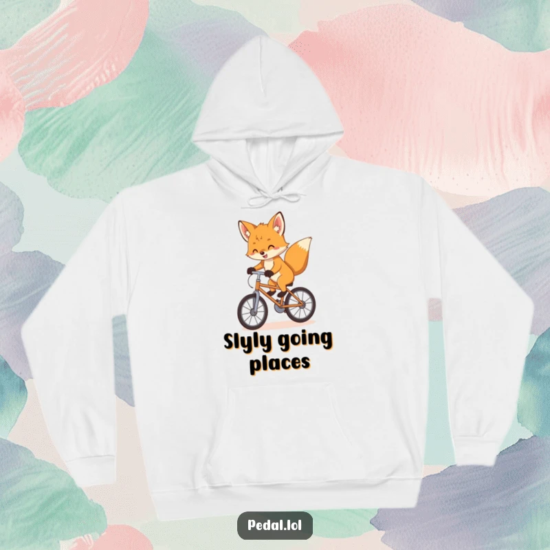 Funny Hoodie: A playful fox cub balances with enthusiasm on a bicycle, radiating charm and adventurous spirit.