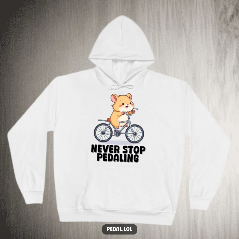 Funny Hamster Bicycle Hoodie: A comfortable hoodie featuring a hamster in a blur of motion, pedaling a tiny bike with funny intensity, a great gift.