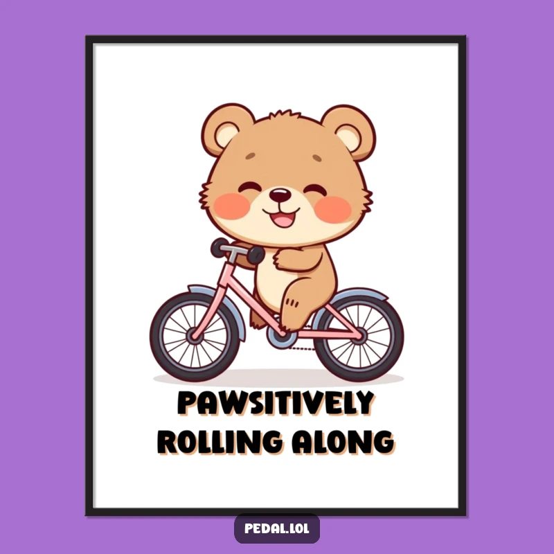 Free Printable Funny Bear Wall Art - Cub Cycling Grin Downloadable Decor