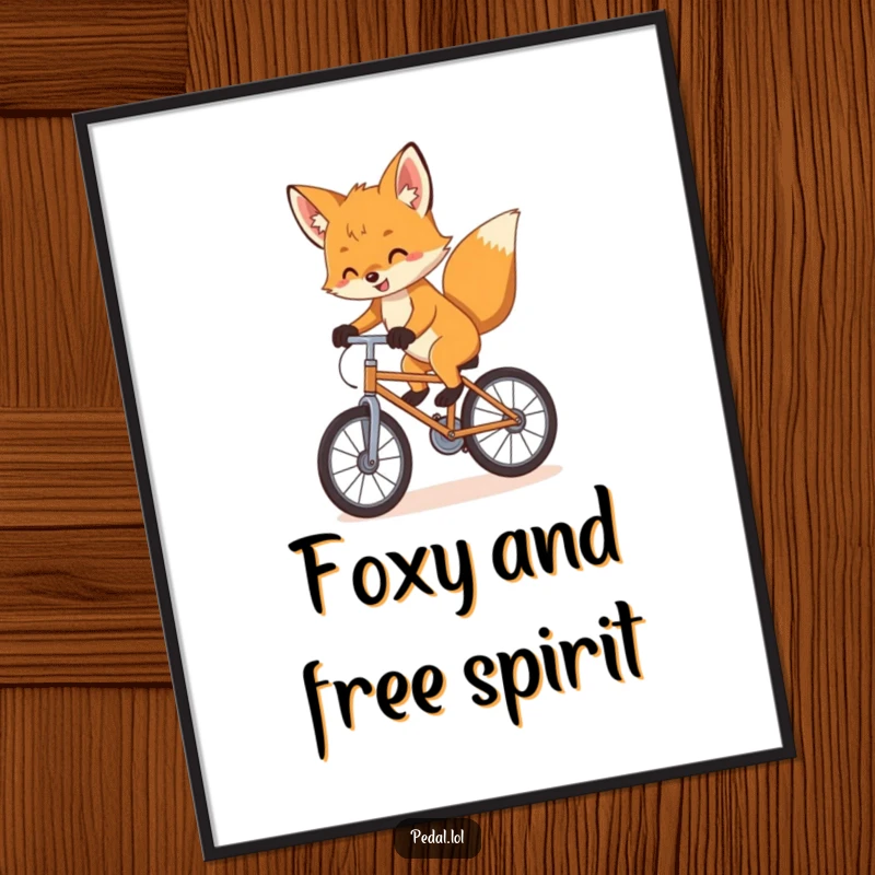 Funny Free Printable Fox Wall Art: A playful fox cub balancing with enthusiasm on a bike, adding quirky decor.