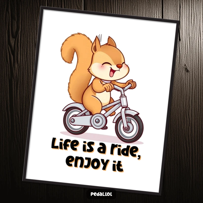 Funny Free Printable Wall Art: A giggling squirrel on a miniature bike rings its bell, adding a playful vibe.
