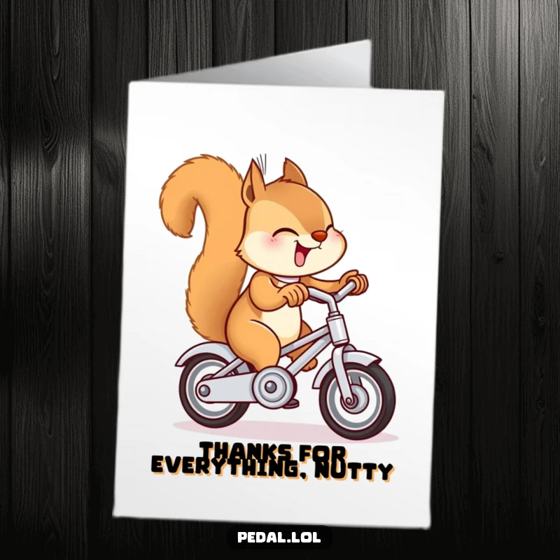 Funny Free Printable Thank You Card: A giggling squirrel joyfully rings its bike bell, perfect for a humorous thank you.
