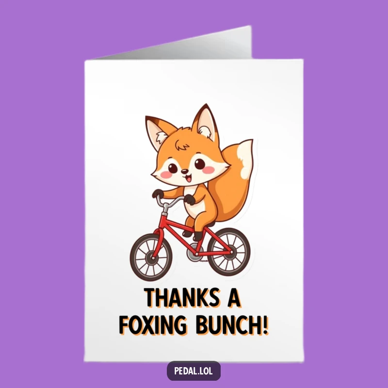 Free Printable Fox Thank You Card: Funny Bicycle Rider Downloadable Gift