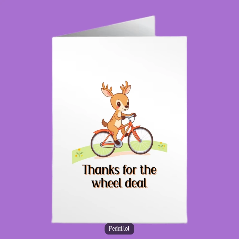 Free Printable Thank You Card: Deer Cyclist Expressing Gratitude Downloadable