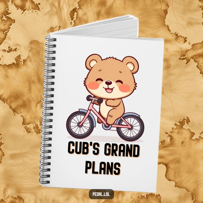 Funny Notebook: A happy bear cub grins confidently while riding a tiny bike across the cover, inspiring joyful notes.