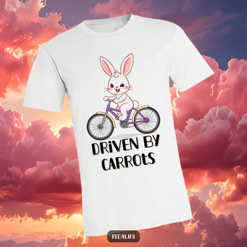 Funny Bunny T-Shirt: A happy bunny with a determined grin cycles a colorful bike, full of joy.