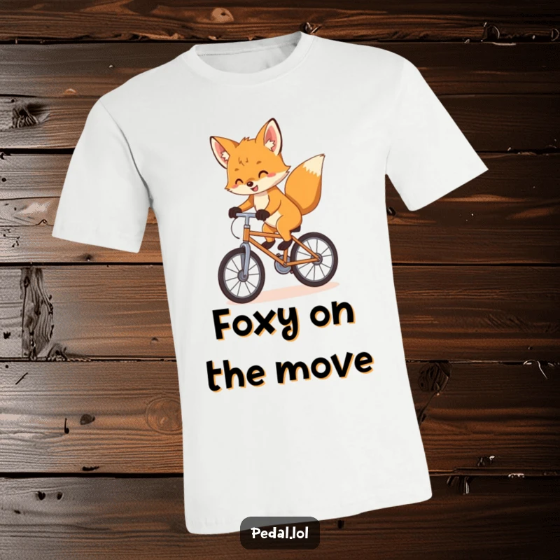 Funny T-Shirt: A playful fox cub balances skillfully on a bike with great enthusiasm, embodying a spirit of adventure.